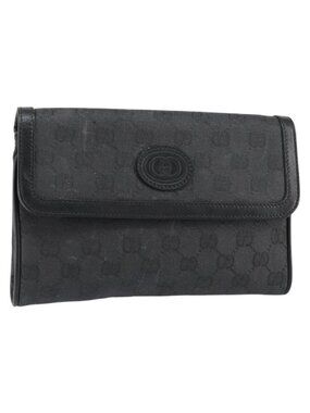 Authentic GUCCI GG Canvas Shoulder Bag Black Gold